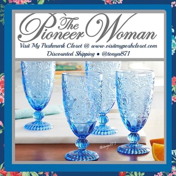 🦋 New Pioneer Woman Amelia 4-Piece 14.7-Ounce Goblet Set, Blue - Picture 3 of 7